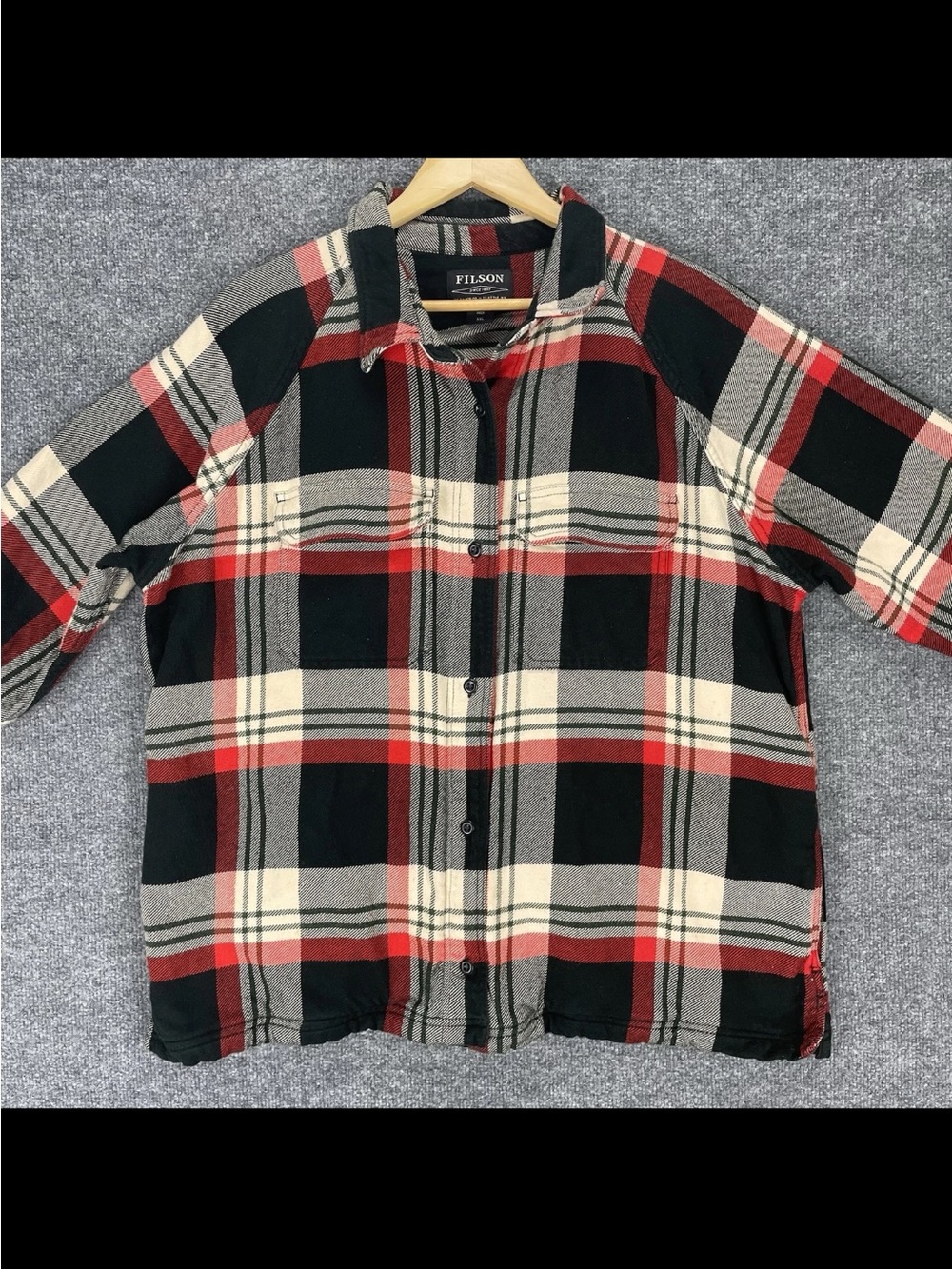 Filson Womens XXL Flannel Shirt Jacket Plaid Button Up Tartan Red Cotton Shacket - Picture 4 of 12